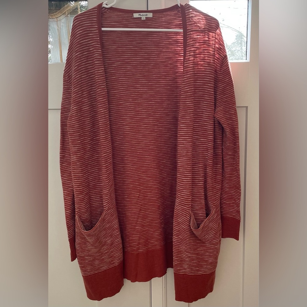 Madewell striped open cardigan sweater small Summer Ryder torch orange brown - Picture 5 of 12